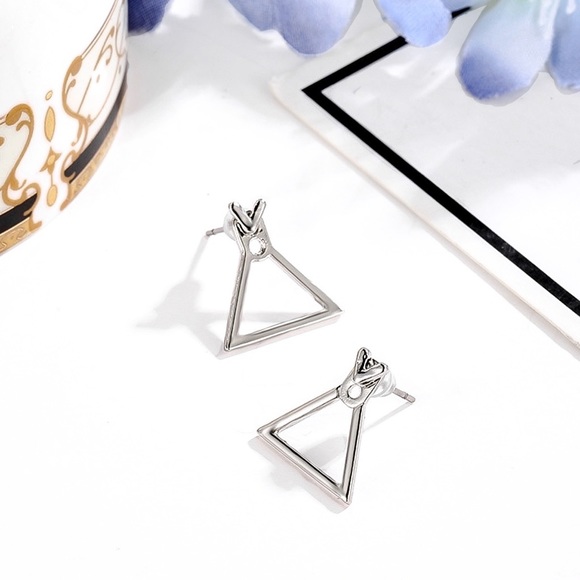 Minimalist Silver Triangle Earring Jackets - Picture 3 of 7